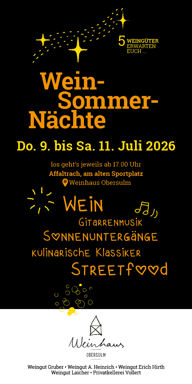 Wein-Sommer-Nächte 2026 - Do. 9. bis Sa. 11. Juli 2026 - ab 17 Uhr - Affaltrach, alter Sportplatz - Weinhaus Obersulm